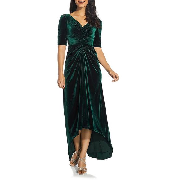 Adrianna Papell Women's Draped Velvet Midi Dress - Sleeveless Asymmetrical Neckline, Stretch Fabric - View #6